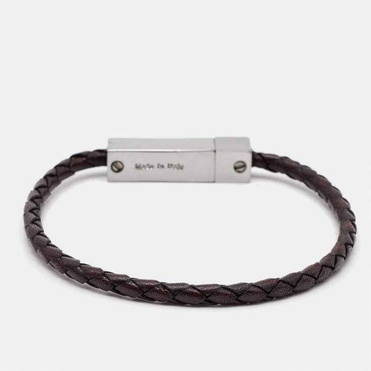 Pre Owned Aigner Braided Leather Silver Tone Bracelet