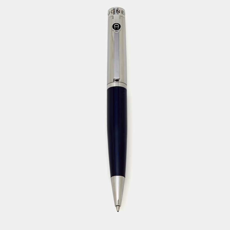 Pre Owned Aigner Logo Enamel Resin Silver Tone Ballpoint Pen
