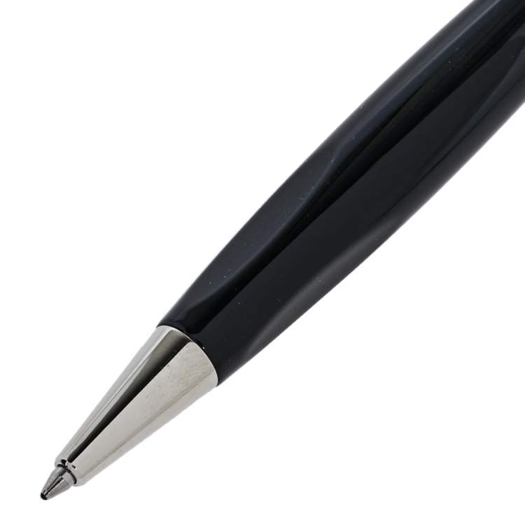 Pre Owned Aigner Logo Black Resin Textured Silver Tone Ballpoint Pen