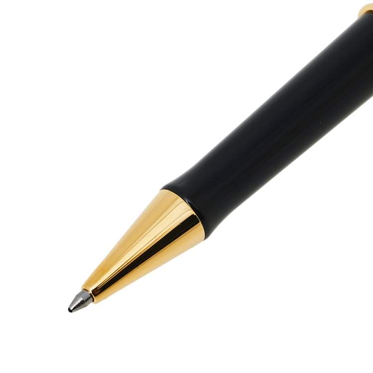 Pre Owned Aigner Black Resin Gold Tone Ballpoint Pen & Two Tone Cufflinks Set