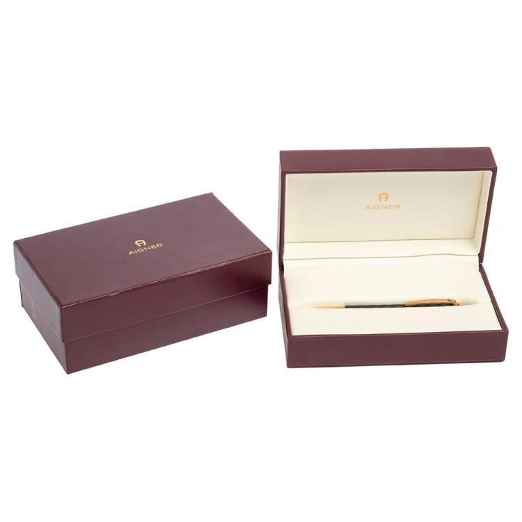 Pre Owned Aigner Black Logo Detail Gold Tone Ballpoint Pen 