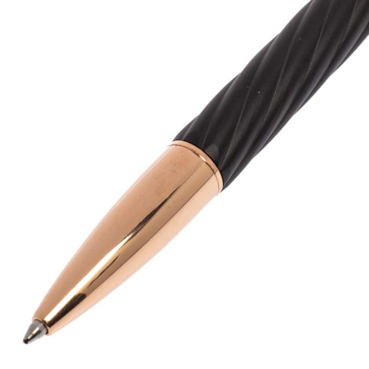 Pre Owned Aigner Black Logo Detail Gold Tone Ballpoint Pen 