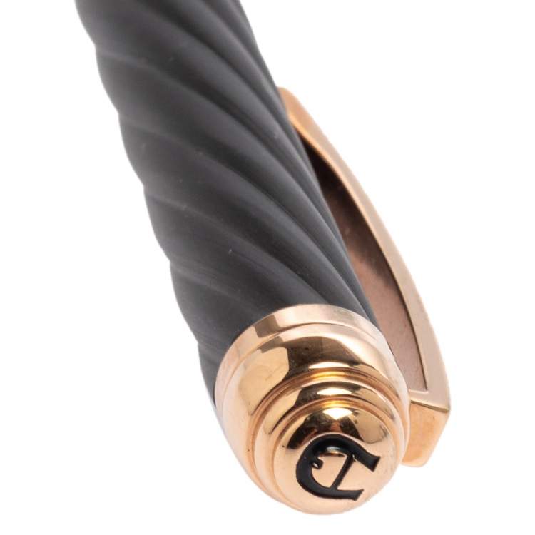 Pre Owned Aigner Black Logo Detail Gold Tone Ballpoint Pen 