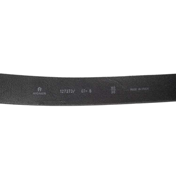 Pre Owned Aigner Black Leather Logo Buckle Belt 90CM
