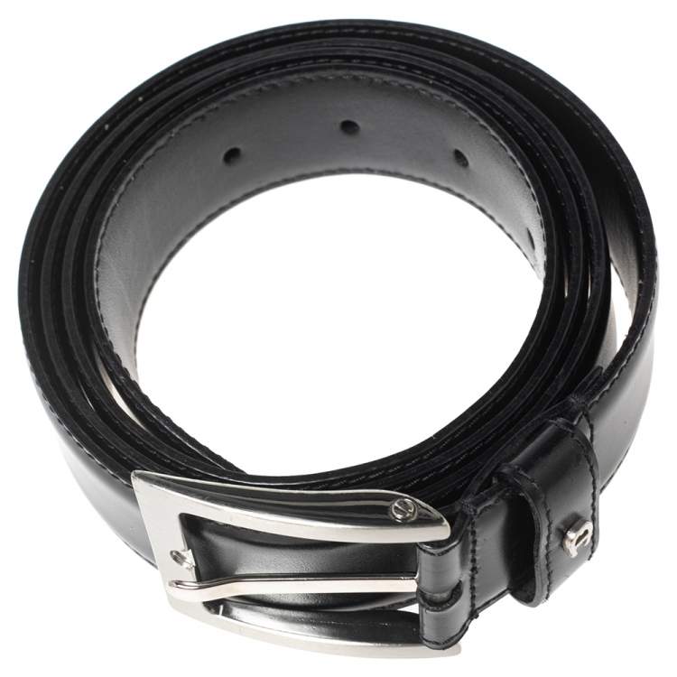 Pre Owned Aigner Black Leather Buckle Belt 110 CM