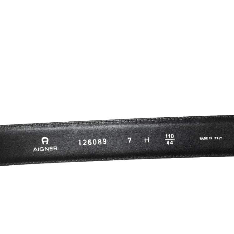 Pre Owned Aigner Black Leather Buckle Belt 110 CM