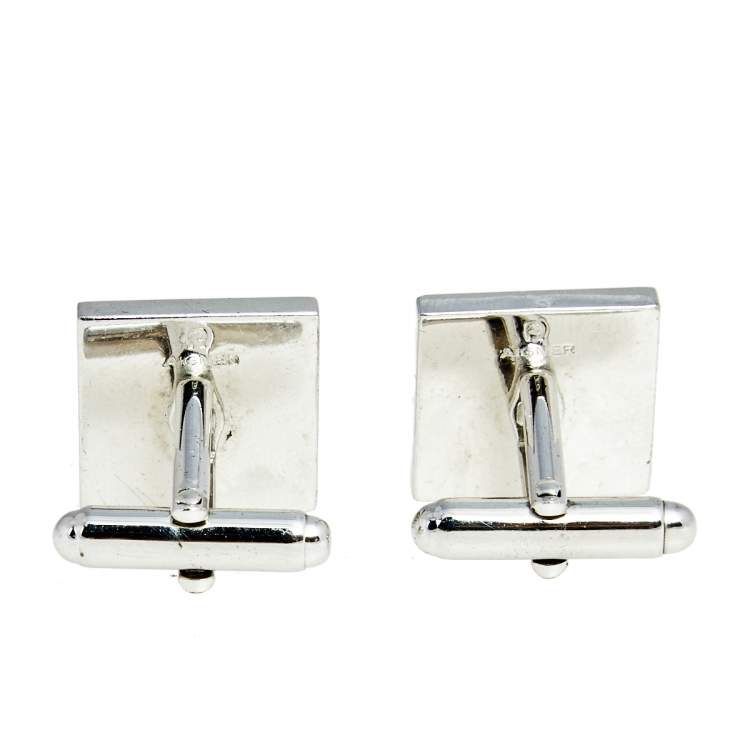 Pre Owned Aigner Black Enamel Logo Square Cufflinks