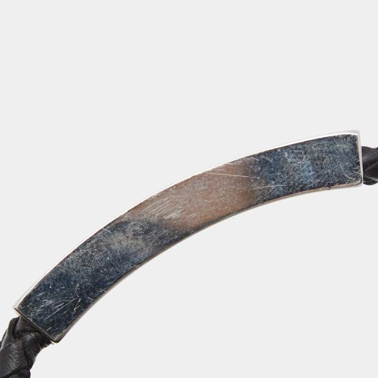 Pre Owned Aigner Stainless Steel Black Leather Bracelet 