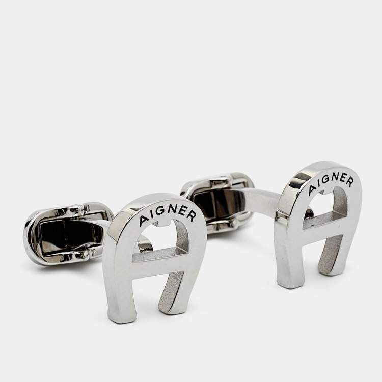 Aigner Silver Tone Logo Cufflinks Aigner The Luxury Closet