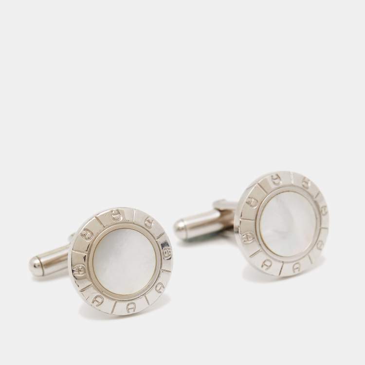 Aigner Mother of Pearl Stainless Steel Cufflinks Aigner The Luxury Closet