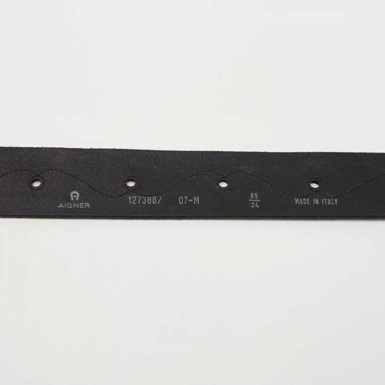 Pre Owned Aigner Black Leather Whipstitch Buckle Belt 85 CM