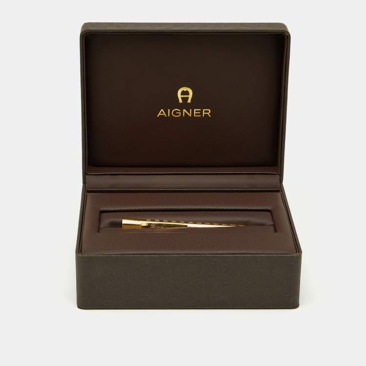 Pre Owned Aigner Textured Logo Gold Tone Ballpoint Pen