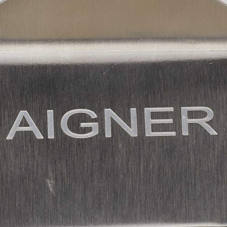 Pre Owned Aigner Silver Tone & Black Composite Logo Money Clip