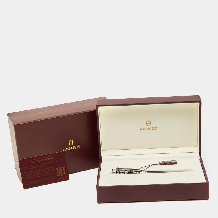 Pre Owned Aigner Leone Checkered Black Composite Silver Tone Ballpoint Pen