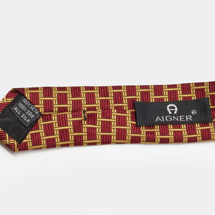 Pre Owned Aigner Red/Yellow Jacquard Silk Tie