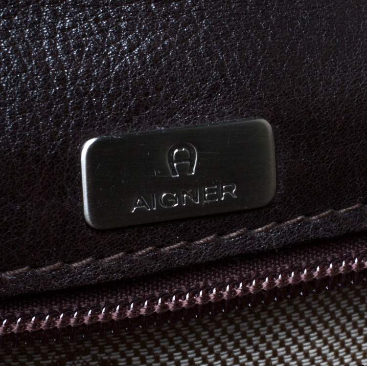 Pre Owned Aigner Dark Brown Leather Top Briefcase