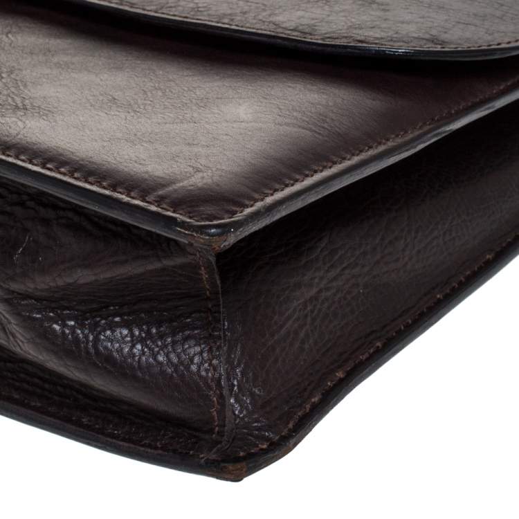 Pre Owned Aigner Dark Brown Leather Top Briefcase