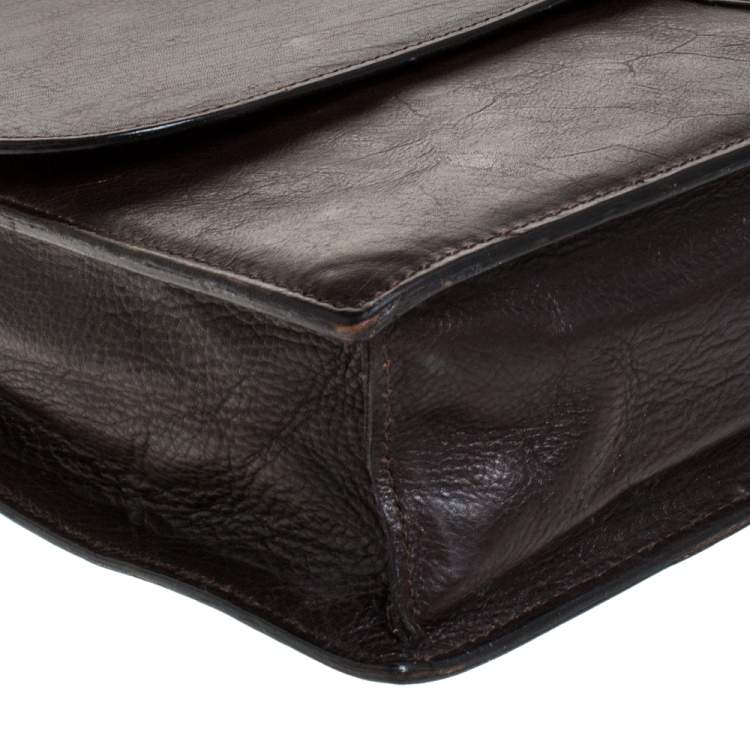 Pre Owned Aigner Dark Brown Leather Top Briefcase