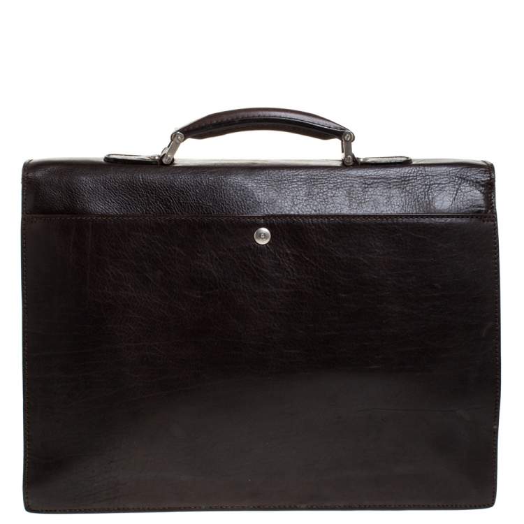 Pre Owned Aigner Dark Brown Leather Top Briefcase
