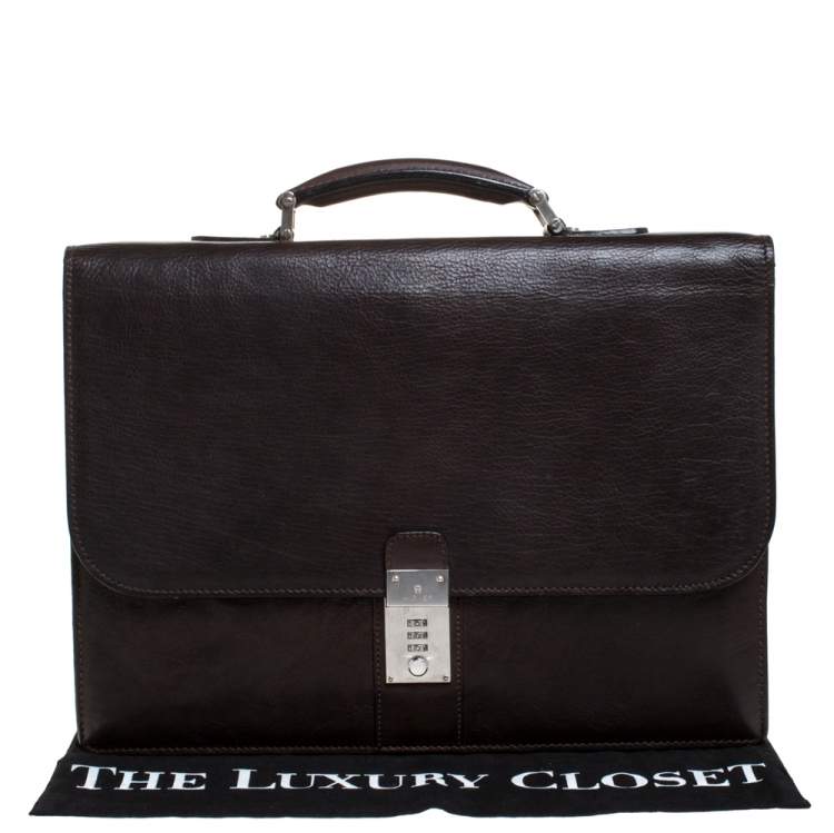 Pre Owned Aigner Dark Brown Leather Top Briefcase