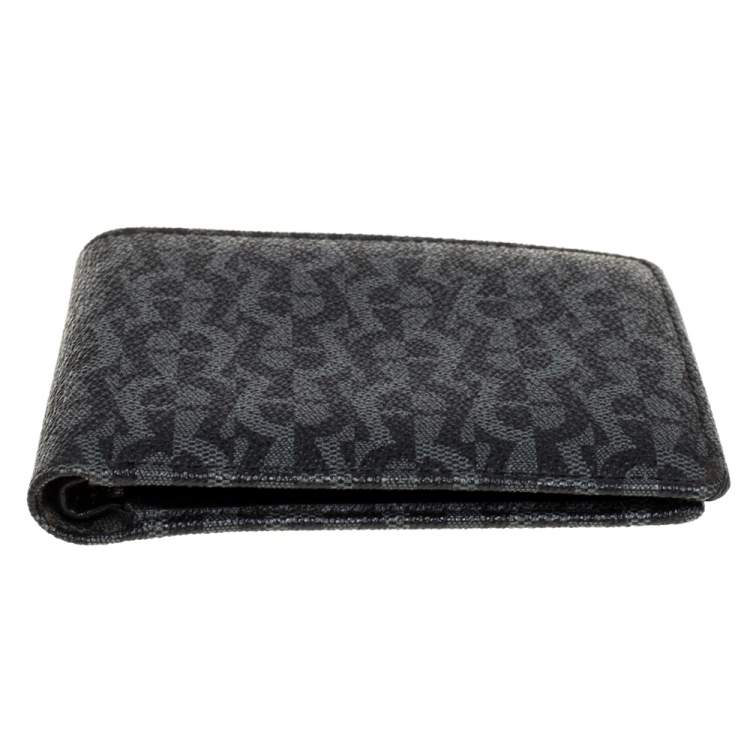Pre Owned Aigner Black/Grey Monogram PVC Bifold Wallet