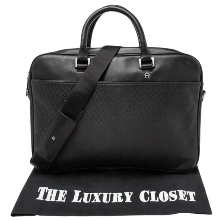 Pre Owned Aigner Black Textured Leather Laptop Bag