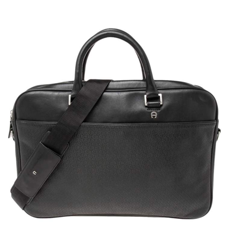 Aigner Black Textured Leather Laptop Bag Aigner | The Luxury Closet