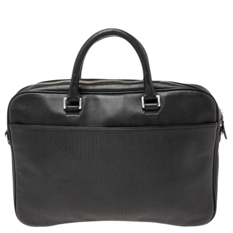 Pre Owned Aigner Black Textured Leather Laptop Bag