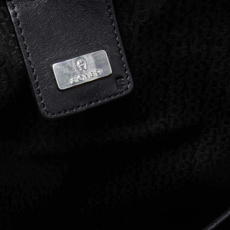 Pre Owned Aigner Black Textured Leather Laptop Bag