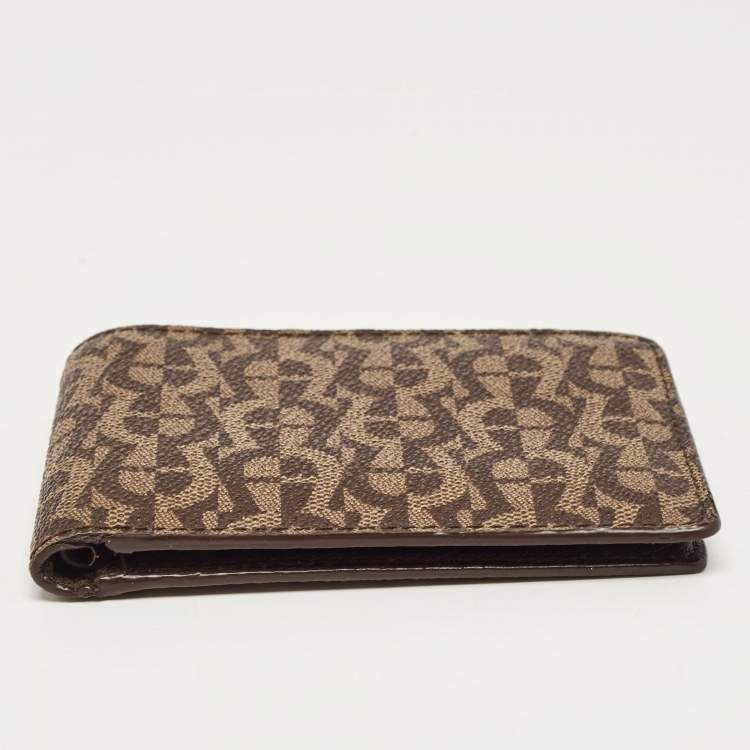 Pre Owned Aigner Brown/Beige Signature Coated Canvas Bifold Wallet