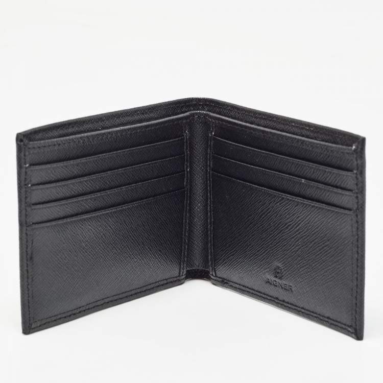 Pre Owned Aigner Black Leather Logo Bifold Wallet