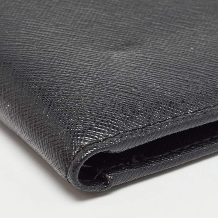 Pre Owned Aigner Black Leather Logo Bifold Wallet