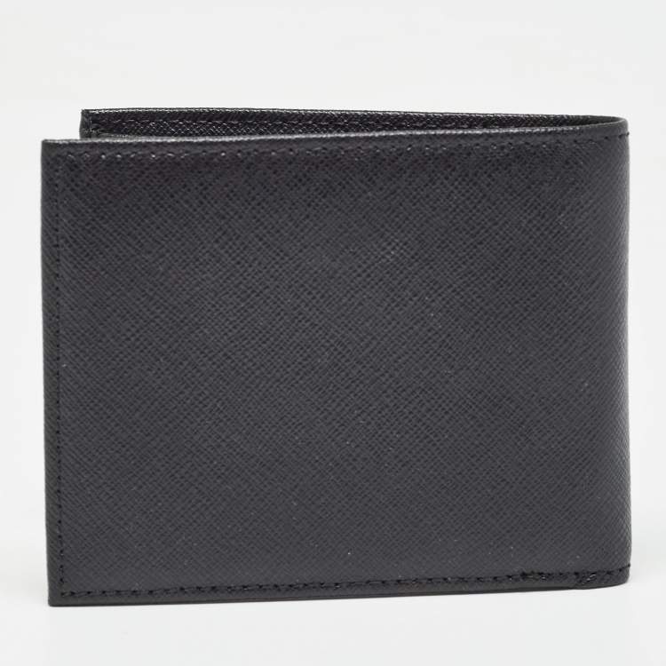 Pre Owned Aigner Black Leather Logo Bifold Wallet
