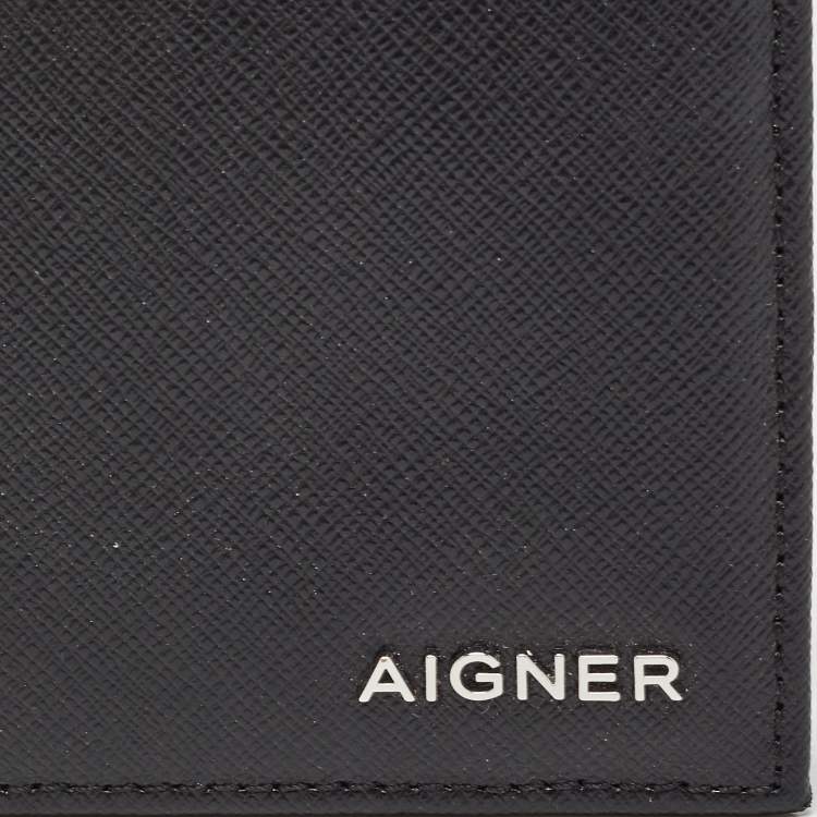 Pre Owned Aigner Black Leather Logo Bifold Wallet
