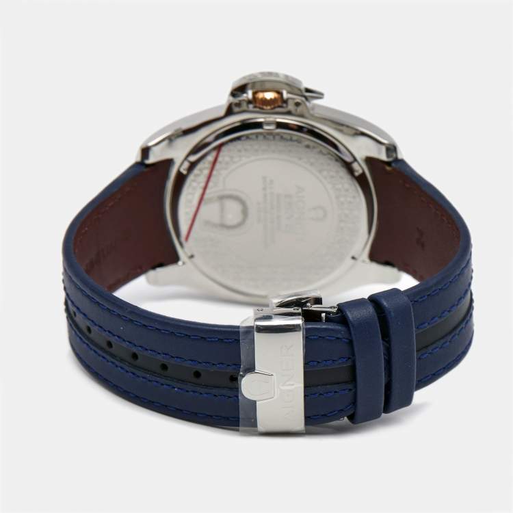 Pre Owned Aigner Blue Two Tone Stainless Steel Leather Lucca A18100 Men's Wristwatch 45 mm