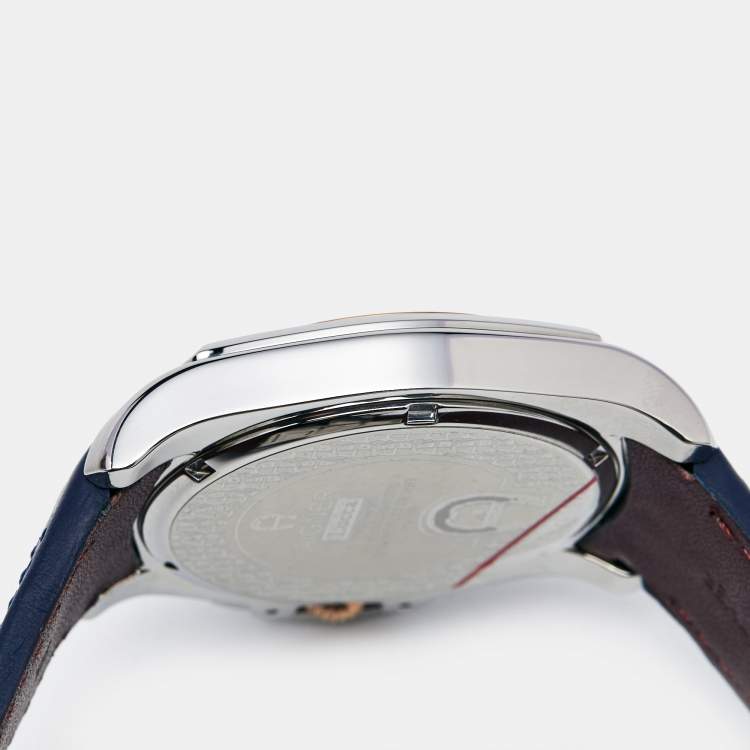Pre Owned Aigner Blue Two Tone Stainless Steel Leather Lucca A18100 Men's Wristwatch 45 mm