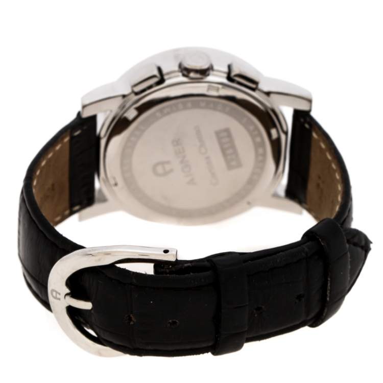 Pre Owned Aigner Mother of Pearl Stainless Steel Cortina Chrono A26100 Men's Wristwatch 38 mm