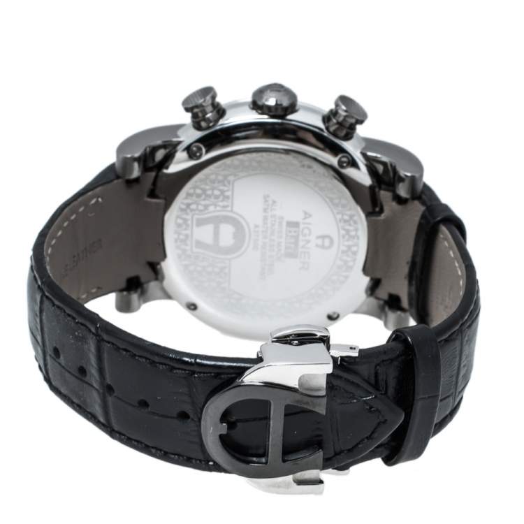 Pre Owned Aigner Silver White Two-Tone Stainless Steel Bari A37500 Men's Wristwatch 46 mm