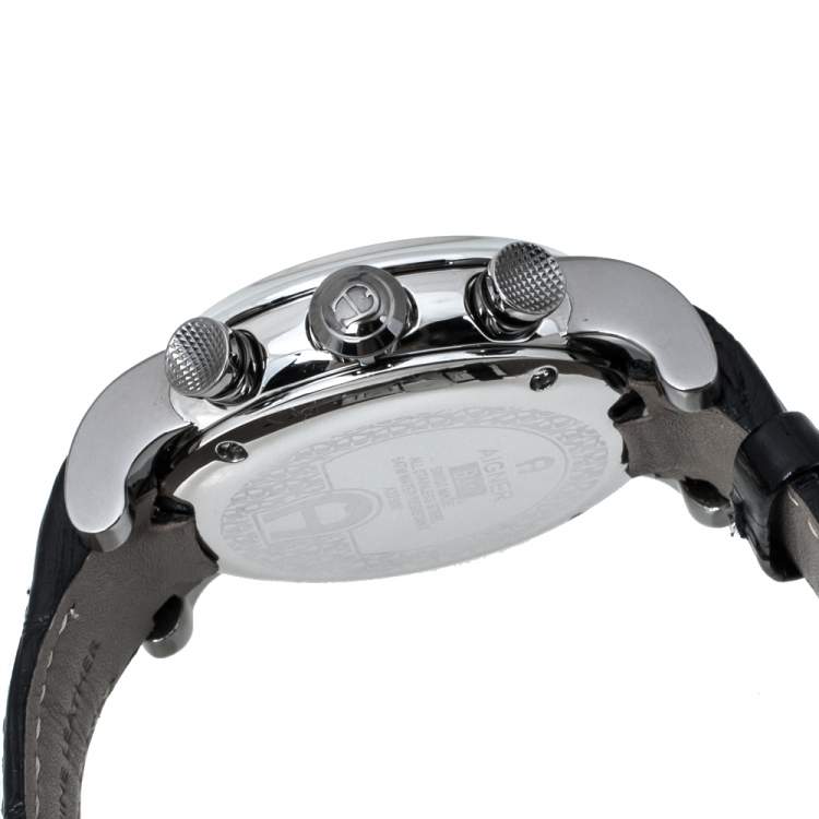 Pre Owned Aigner Silver White Two-Tone Stainless Steel Bari A37500 Men's Wristwatch 46 mm