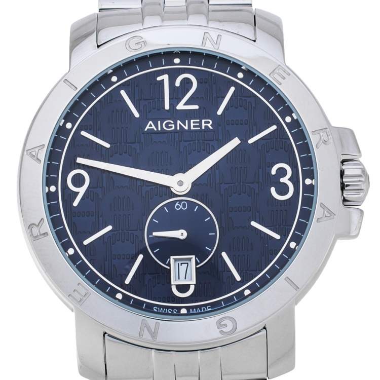 Pre Owned Aigner Blue Stainless Steel Triento A09000 Men's Wristwatch 41 mm