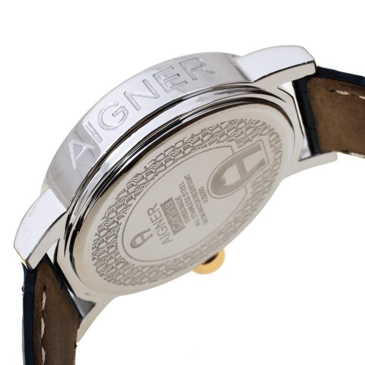 Pre Owned Aigner Two-Tone Stainless Steel and Leather Cortina A26000 Men's Wristwatch 41 mm