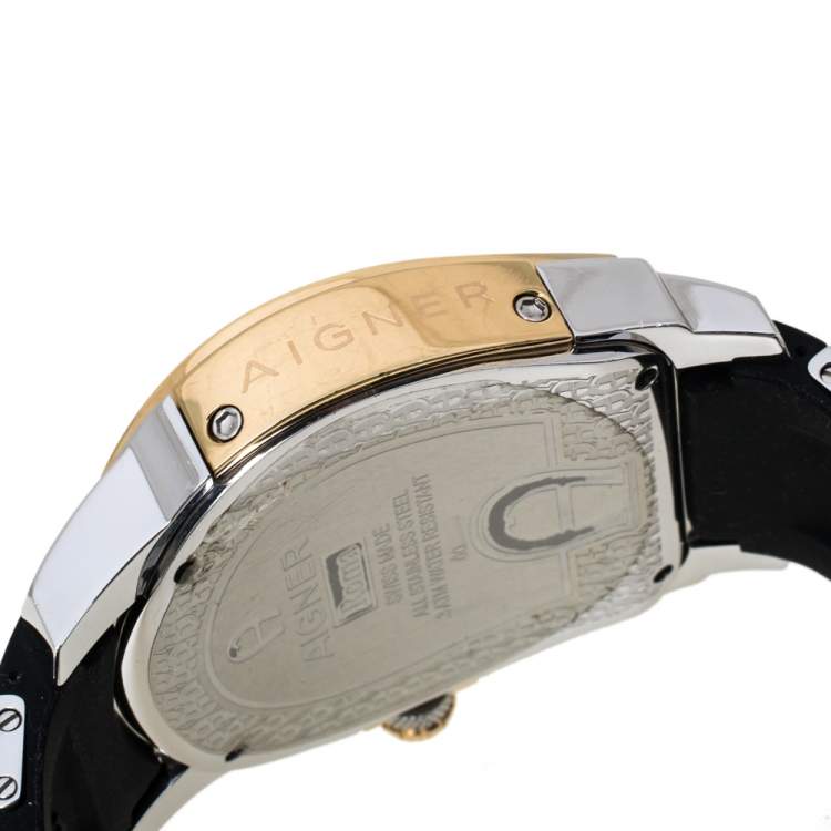 Pre Owned Aigner Two Tone Stainless Steel & Rubber Roma A38100 Men's Wristwatch 44 MM
