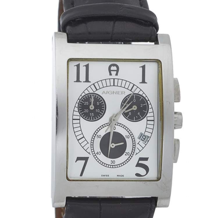 Pre Owned Aigner Silver Stainless Steel Modena Chronograph A03100 Men's Wristwatch 31MM