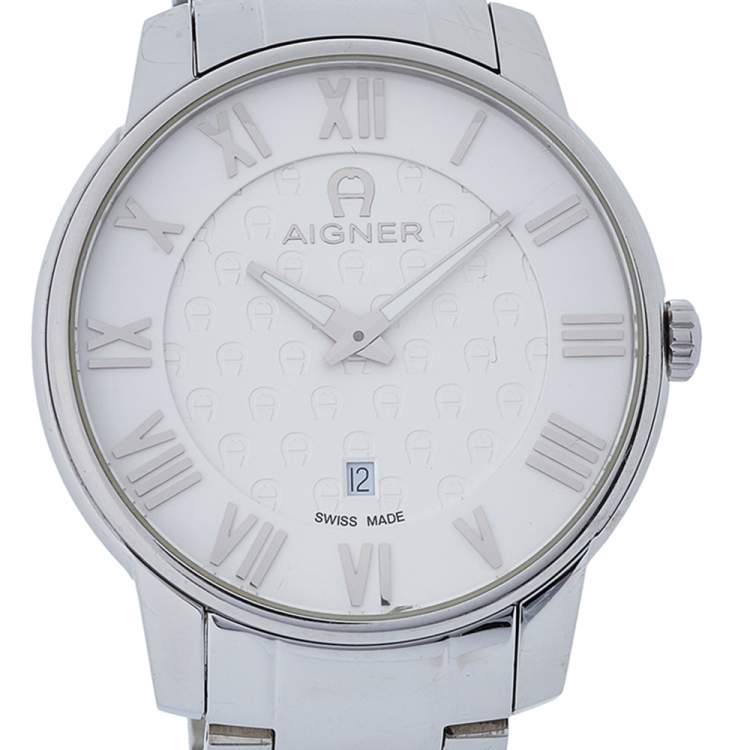 Pre Owned Aigner White Stainless Steel Padua A24000 Men's Wristwatch 42 mm