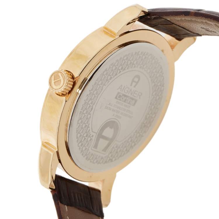 Pre Owned Aigner Silver Gold Plated Stainless Steel Leather Cortina A26000 Men's Wristwatch 42 mm