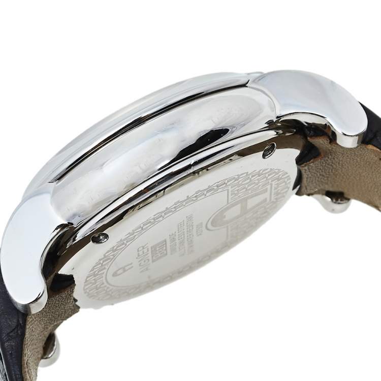Pre Owned Aigner Silver Stainless Steel & Leather Bari A37500 Men's Wristwatch 44 mm