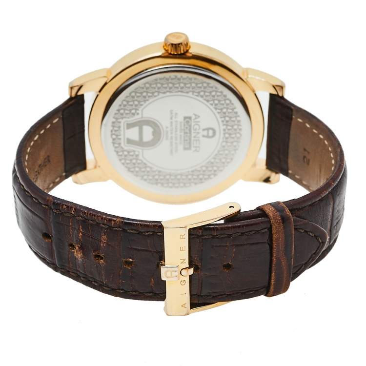 Pre Owned Aigner Silver Gold Tone Stainless Steel Leather Cortina A26000 Men's Wristwatch 42 mm