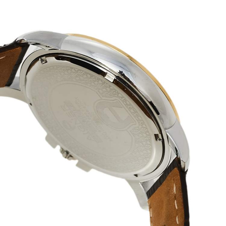 Pre Owned Aigner Silver Two-Tone Stainless Steel Leather Triento A09000 Men's Wristwatch 42 mm