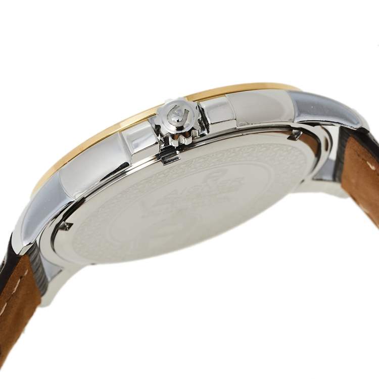 Pre Owned Aigner Silver Two-Tone Stainless Steel Leather Triento A09000 Men's Wristwatch 42 mm