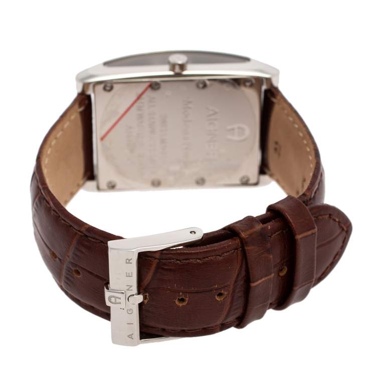 Pre Owned Aigner Brown Stainless Steel Modena Nudo A16100 Men's Wristwatch 30 mm
